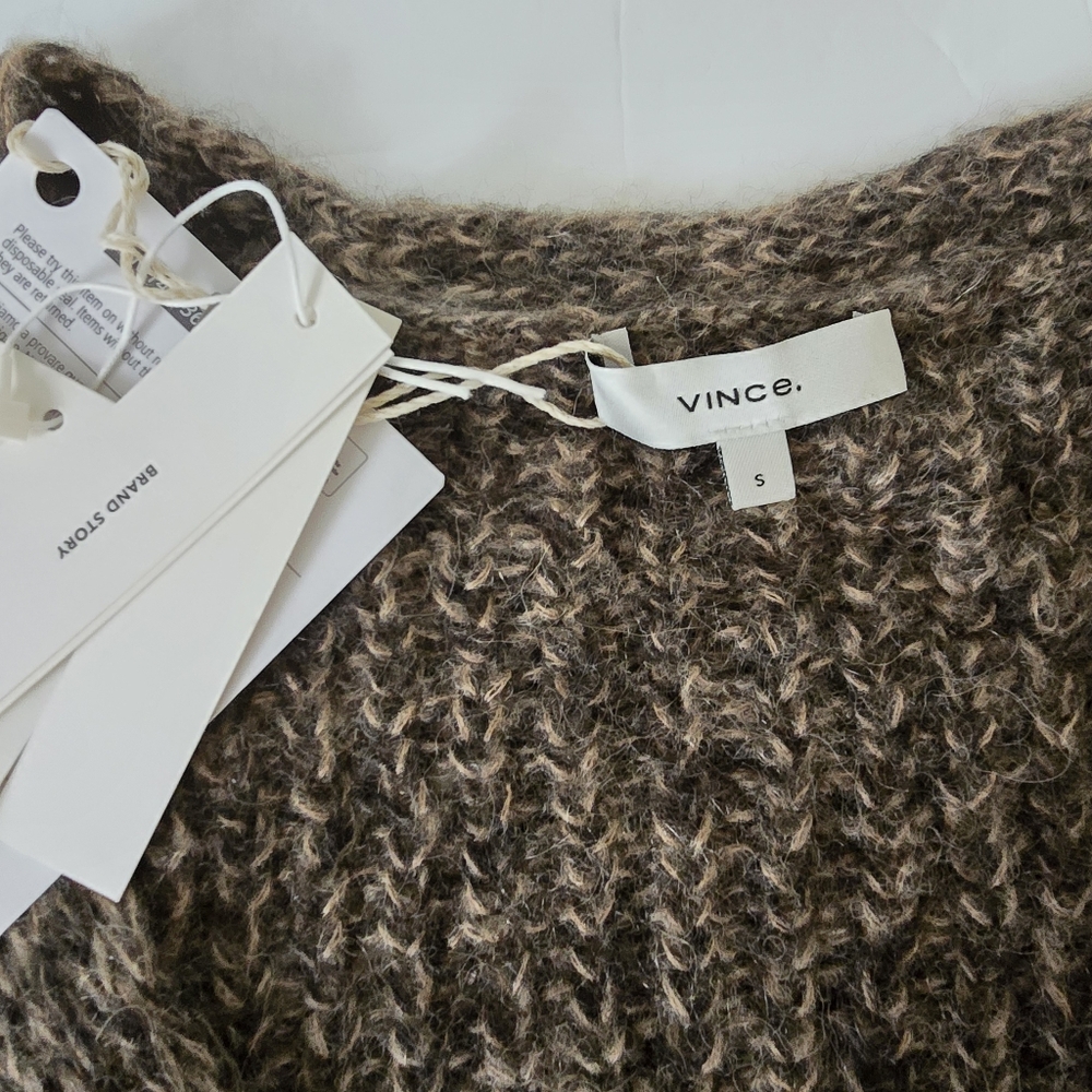 VINCE V-neck Knitted Wool Blend Sweater Size S Small Brown - Picture 7 of 7
